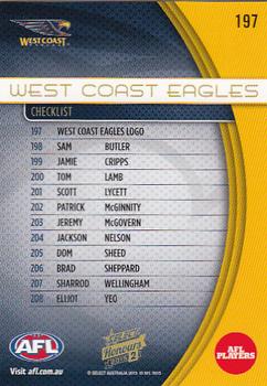 2015 Select AFL Honours Series 2 #197 West Coast Eagles Back